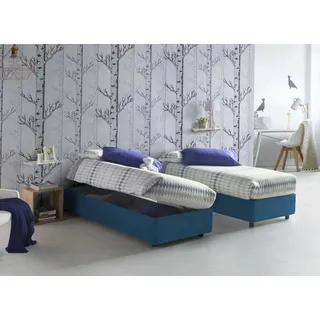 Talamo Italia - Einzelbett Diana, Bettkasten mit Stoffbezug, 100 % Made in Italy, seitliche Öffnung, inklusive Matratze 80 x 190 cm, Blau