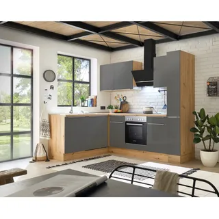 Respekta Winkelküche L-Form 250 x 170 cm Grau Eiche
