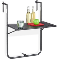 Relaxdays Balkonhängetisch klappbar, 3-Fach höhenverstellbar, Tischplatte in Holz-Optik B x T: 59,5 x 36 cm, schwarz