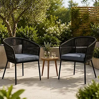 Gartenstuhl Lounge Stuhl 2er Set Gartensessel Rope Loungesessel Outdoor Schwarz - Schwarz, Grau