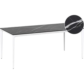 Beliani Gartentisch 180 x 90 x 75 cm Schwarz/Weiß HPL-Platte Marmor Optik