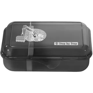 Step by Step Lunchbox „Bagger Rocco“ schwarz, mit Trennwand und Klickverschluss, spülmaschinenfest, BPA-frei, für Schule und Kindergarten, für Jungen und Mädchen, 0,9 Liter