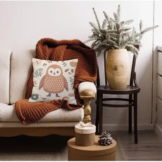 Queence Eule Dekokissen 40 x 40 cm Beige