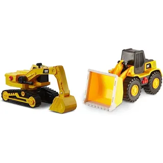 CatToysOfficial Caterpillar Bagger 33 cm mit Licht & Sound, Gelb; Schwarz Caterpillar Radlader 25cm Baufahrzeug mit Licht & Sound, Gelb; Schwarz