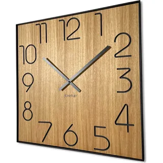 Holzwanduhr Wood Square holz eiche 60cm durchmesser holzoptik ohne tickgeräusche - Schwarz