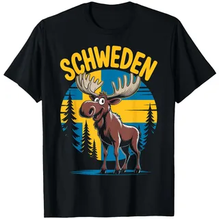 Schweden Flagge Camping Angeln Urlaub Elch Elche Geschenk T-Shirt, Herren, Schwarz, XL