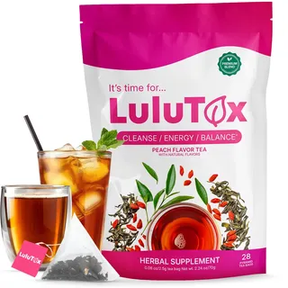 LULUTOX Detox Tee zum Abnehmen – Natürliche Kräutermischung mit Löwenzahn, Ginseng & Ingwer – Unterstützt Abnehmziele, Verdauung, Blähungen & Wohlbefinden in den Wechseljahren – Vegan (28 Teebeutel)