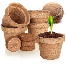 com-four® 10-teiliges Kokosanzucht-Set - biologisch abbaubare Kokosscheiben im Topf - Anzuchthilfe aus 5 Quelltabs und 5 Töpfen - Pflanzschalen aus Kokosfaser - Anzuchtunterstützung für Samen