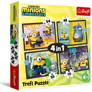 Trefl - Puzzles von 35 bis 70 4-in-1: Die neuen Abenteuer der Minions 3, 4+ | Set mit 4 Puzzles, unterschiedliche Schwierigkeitsgrade, Förderung von Konzentration und Beobachtungsgabe, hohe Qualität