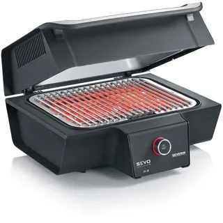 SEVERIN SEVO SMART CONTROL GT Elektrogrill mit App-Steuerung und Deckel, elektrischer Tischgrill, in 10 min bis 500°C, OLED-Display, für innen und außen, 3.000 W, Edelstahl/Schwarz, PG 8138
