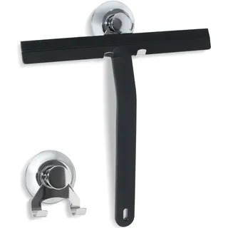 Cheerhom Duschabzieher, Abzieher Dusche mit Edelstahl-Saugnapfhaken, Duschabzieher Silikon für Dusche, Bad, Spiegel, Fenster, Schwarz, 25CM