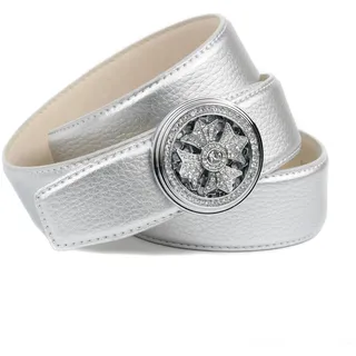 Ledergürtel ANTHONI CROWN, Damen, Gr. 75, silber (silberfarben), Leder, unifarben, Gürtel Ledergürtel, mit Schmuckschließe und Drehmechanismus, Glitzersteine