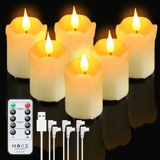 Forever Speed 6er-Set Led Teelichter Aufladbar mit Fernbedienung Timer, Led Kerzen Wiederaufladbare Dimmbar Flammenlose Kerzen mit Ladekabel für Wohndekoration, Party, Camping, Hochzeiten, Geschenke
