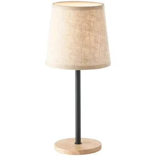 Fischer & Honsel Tischleuchte Rimini | sandschwarz matt/eichefarben natur| Stoffschirm sandfarben Leinen| H: 30 cm, D: 14 cm| mit Schnurschalter| 1x E14 max. 25 W ohne Leuchtmittel