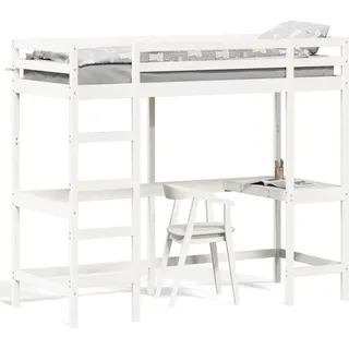 vidaXL Hochbett mit Schreibtisch 80 x 200 cm Kiefer massiv weiß