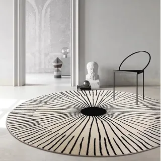 Sedefen Teppich Rund 100 cm Wohnzimmer Flauschig Kurzflor Teppich Schlafzimmer Flauschig Shaggy Teppich rutschfest,Schwarz Weiß Geometrisches Teppich Waschbar