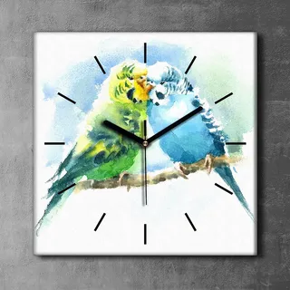 Coloray Uhr auf Leinwand 30x30 cm Wand Uhr Dekoration Wohnzimmer Segeltuch schwarze Hände -Aquarelle Vögel Tier. - Bunt