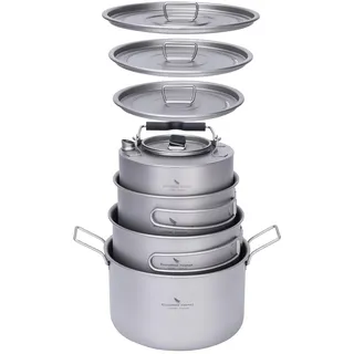 Boundless Voyage Titan Camping Kochgeschirr Mess Kit Faltbares Kochtopf-Set und Wasserkocher für Rucksackreisen, Outdoor, Picknick, Wandern, Reisen, BBQ Ti2109C+Ti3100D