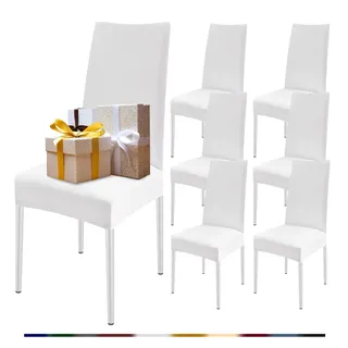 FIGOOO Stuhlhussen 6er Set Stretch Stuhlhussen für Esszimmerstühle Elastisch Moderne Universal Stuhlbezug für Restaurant Hotel Bankett Party Deko(Weiß,6er Set)