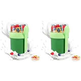 Müslibecher To Go, 450 ml + 250 ml, Joghurtbecher To Go, auslaufsicherer Mepal Müslibecher mit Löffel und Soßenbehälter, BPA-freie Frühstücksbox, Crunch Cup für Kinder und Erwachsene, Grün