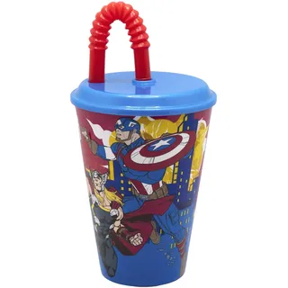 Stor Marvel Avengers Wiederverwendbarer Kinderbecher mit Deckel und Strohhalm, 430 ml