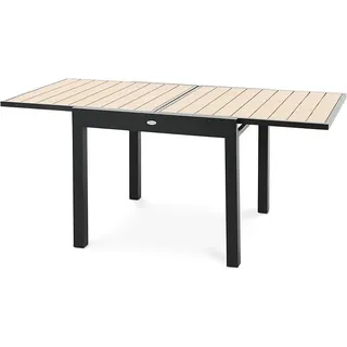 Gartentisch COMLO, aus Kunstholz und Aluminium, ausziehbarer Balkontisch - 90/180 x 90 cm, robust & wetterfest, für Terrasse und Garten - Beige