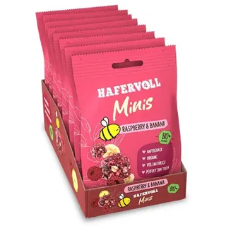 HAFERVOLL Minis Rapsberry & Banana 8x 65g - Bio-zertifiziert, mit Honig ohne Zusatz von Zucker, perfekt zum Teilen