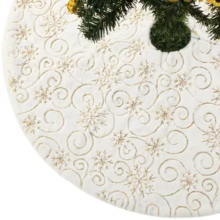 CITÉTOILE Weihnachtsbaum Rock Christbaumdecke Kunstfell Glitter Schneeflocke Rund Weihnachtsbaumdecke Fell Christbaumständer Teppich für Weihnachtsfeiertag Deko, Weißes Gold, M