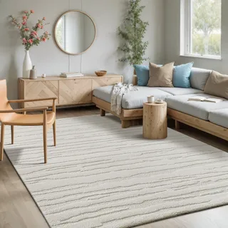 MERINOS Teppich MERINOS "Elio 2", beige (creme), B:200cm H:16mm L:290cm, Polypropylen, Teppiche, Teppich, moderner Kurzflor Teppich mit Hoch-Tief-Effekt, 3D Effekt