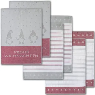 Dyckhoff »Wichtel, mit Schriftzug Frohe Weihnachten, Streifen und Sternen« mit 3 verschiedenen Motiven, Maße je Tuch ca. 50x70 cm, 100% Baumwolle, rot