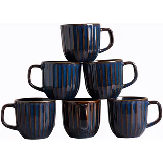 Kaffeebecher Set 6 Stück, Tassen Set 320ml 6-Teiliges Kaffeetassen Porzellan mit Henkel, Steingut Tasse Handmade Teetasse 6er Groß Milchkaffeetasse Kaffeepott Kaffeetasse