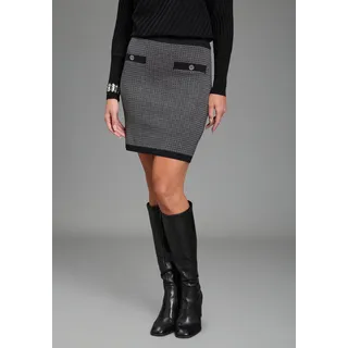 Strickrock MELROSE, Damen, Gr. 42, schwarz (schwarz gemustert), Feinstrick, Obermaterial: 70% Viskose, 30% Polyamid, Jacquardmuster, eng kurz, Röcke Strickrock, in Jaquardmuster, Topseller