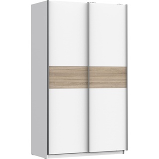 FORTE WINNER PLUS Schrank 120, Kleiderschrank, Schwebetürenschrank Skandinavisch, Schalfzimmerschrank 2-türig Einlegeböden Kleiderstange, Weiß / Sonoma Eiche, 120 cm breit x 210 cm hoch x 61 cm tief