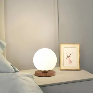 Opviq, Moderne Tischlampe mit Holz-Korpus, Glas-Kappe, 22 cm hoch, 15 cm Durchmesser, 1,5 m Kabel, E27 Fassung, 40 W max, IP20, skandinavisches Design in Weiß. - Weiß