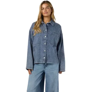 Noisy May Enza Oversize Langarmhemd - Medium Blue Denim - XL