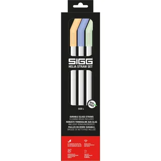 SIGG Helia Glas Trinkhalme Set (3 Stück) Day, wiederverwendbare und spülmaschinenfeste Strohhalme aus Glas, inkl. Reinigungsbürste für Trinkhalme, large