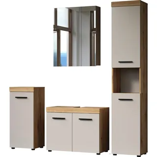 trendteam Bad 4-teilige Kombination Ivrea, Evoke Oak Melamin/Kaschmir Melamin, B/H/T ca. 164/184/34 cm - Braun