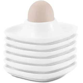 LATRAT 6 Stück Keramik-Eierbecher, Eierbecher weiß, Mit Ablage Eierständer Egg Cup, Geeignet für Küche Esszimmer, quadratische Form, 9.5 * 9.5 * 3