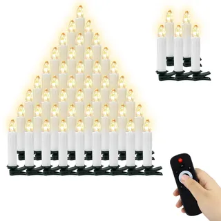 LED Weihnachtsbaumkerzen, Weiß, 50er Set, Christbaumkerzen kabellos (nicht mit Batterien), mit timer und Fernbedienung Dimmbar weihnachtsdeko - Weiß