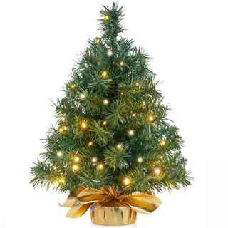 JOIEDOMI 2 Fuß Kleiner Weihnachtsbaum mit warmen LED-Lichtern, Tisch-Weihnachtsbaum, beleuchteter künstlicher Weihnachtsbaum, grüner Mini-Baum für Weihnachtsdekorationen