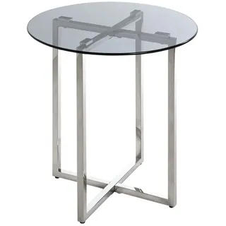 Haku-Möbel Couchtisch - grau Edelstahl Metall, Glas rund 50x55x50 cm