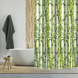 MSV Duschvorhang Bambus Polyester 180 cm x 200 cm Grün-Weiß