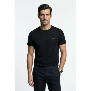 T-Shirt GANT "CONTRAST LOGO", Herren, Gr. 4XL, schwarz, Web, Obermaterial: 100% Baumwolle, unifarben, regular fit normal, Rundhals, eingesetzt abgesteppte Kante, Shirts T-Shirt, Regular fit mit Rundhalsausschnitt
