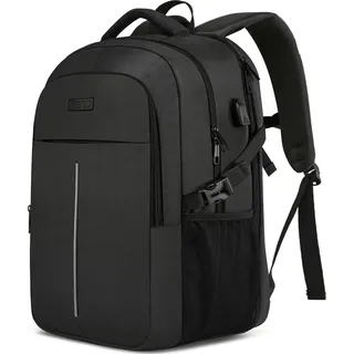 Extra Groß Rucksack Herren 55L 18.4 Zoll Laptop USB Ladeanschluss Schwarz - Schwarz