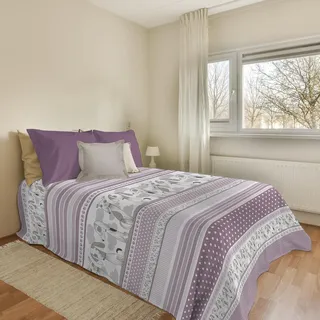 PENSIERI DELICATI Tagesdecke 170 x 280 cm, für Einzelbett, 100% Pique-Baumwolle, ideal als Überwurf für Einzelbett, Muster Baubu, Rosa, 100% Made in Italy