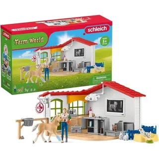 Schleich Farm World | Tierarzt Praxis mit Haustieren 42502 | Spielset inkl. Praxis, Tierärztin, Pferdefigur & andere Bauernhoftiere | tolles Geschenk für Kinder | Spielzeug ab 3 Jahre | 43 Teile