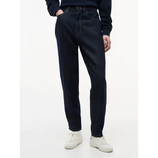 Mom-Jeans TOMMY JEANS "MOM JEAN UH TPR RW", Damen, Gr. 29, Länge 28, denim schwarz, Denim/Jeans, Obermaterial: 80% Baumwolle, 20% Leinen, gerade, unten schmal lang, Jeans Mom-Jeans, Ultra High Waist, Tapered Fit
