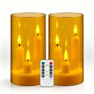 Da by 2 Stück 3-Kern LED-Stabkerzen, Champagner Transparente Acryl Flammenlose Kerzen mit Fernbedienung, Realistischer Flammeneffekt, Batteriebetrieben für Heim Hochzeit Weihnachten Dekoration