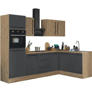 kochstation Winkelküche Florida L-Form 270 x 165 cm schwarz