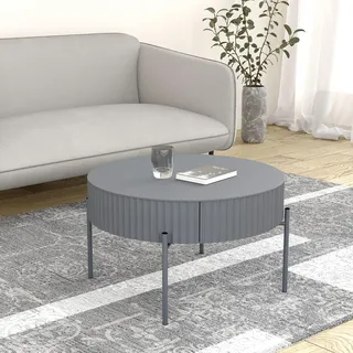 Couchtisch 'Rill' mit Schublade rund Metallbeine 36 x Ø60 cm Grau - Grau